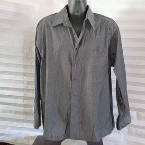 Van Heusen Men's Broadcloth Dress Shirt Size 17-17.5 Long Sleeve Dark Gray